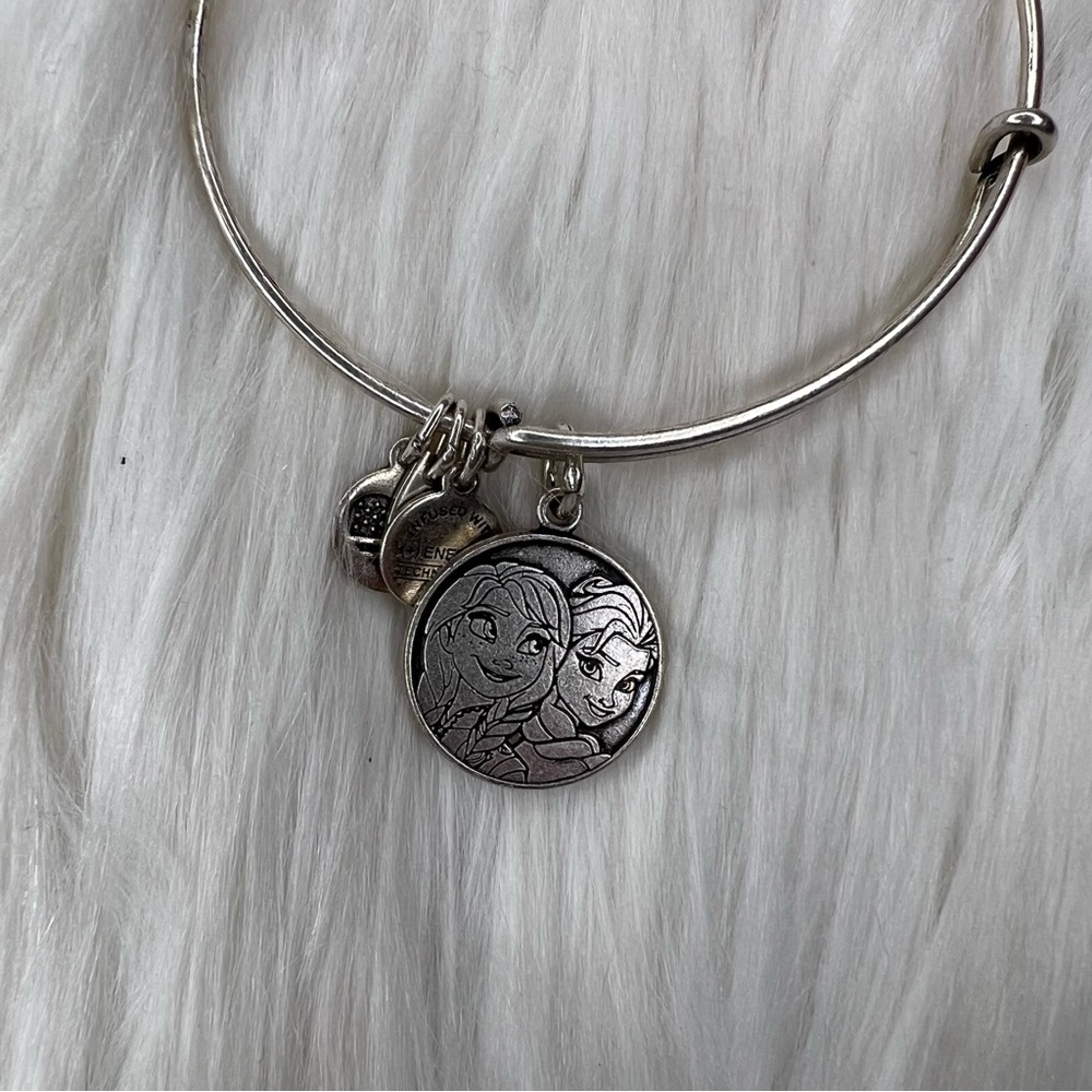 Alex and Ani Disney Parks Rafaelian Silver Anna and Elsa Frozen Charm Bangle - Picture 2 of 2